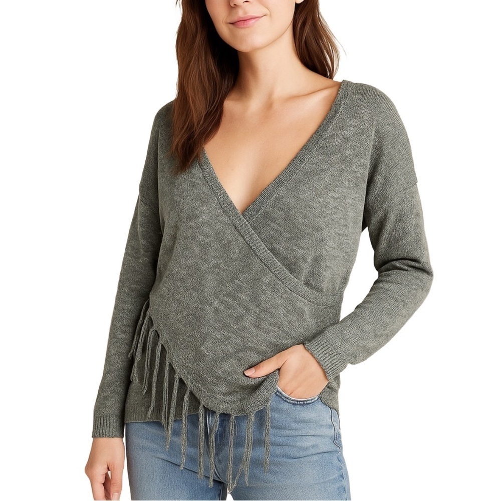 ENTRO Crossover Fringe Sweater Grey Small